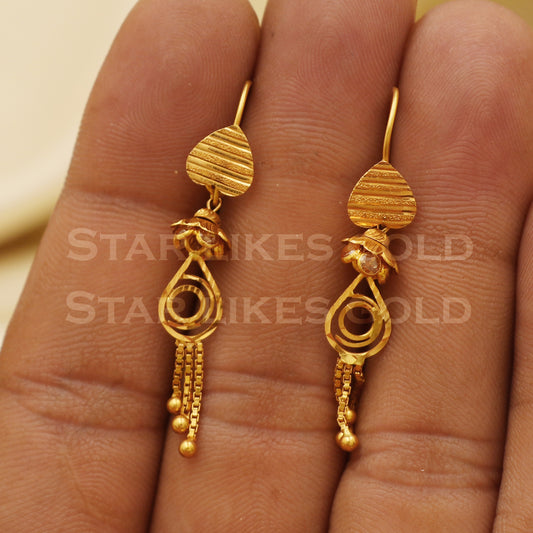 18k Yellow Gold Dangle Ear wire Earrings Handmade Jewelry, B1548