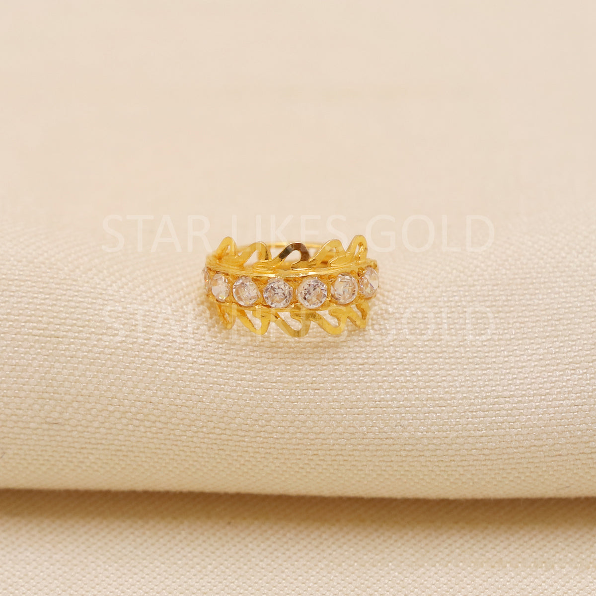 18k Gold Nose Pin Handcrafted CZ Studded Hallmark Hoop Ring
