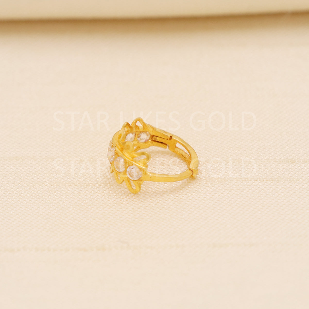 18k Gold Nose Pin Handcrafted CZ Studded Hallmark Hoop Ring
