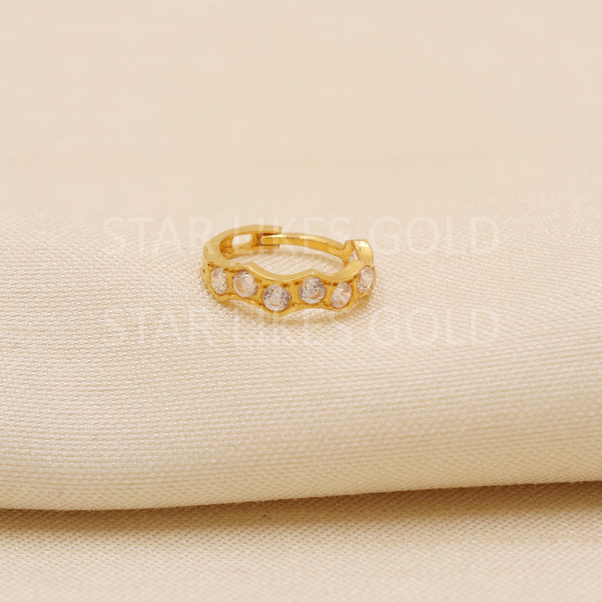 18k Gold Nose Pin Handcrafted CZ Studded Hallmark Hoop Ring