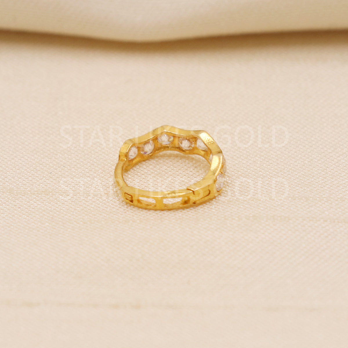 18k Gold Nose Pin Handcrafted CZ Studded Hallmark Hoop Ring