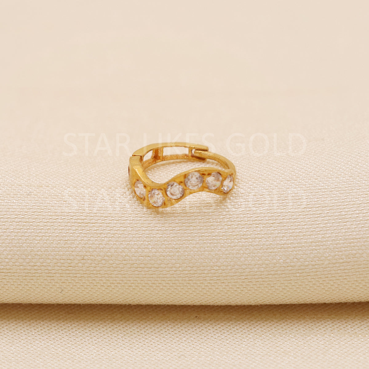 18k Gold Nose Pin Handcrafted CZ Studded Hallmark Hoop Ring