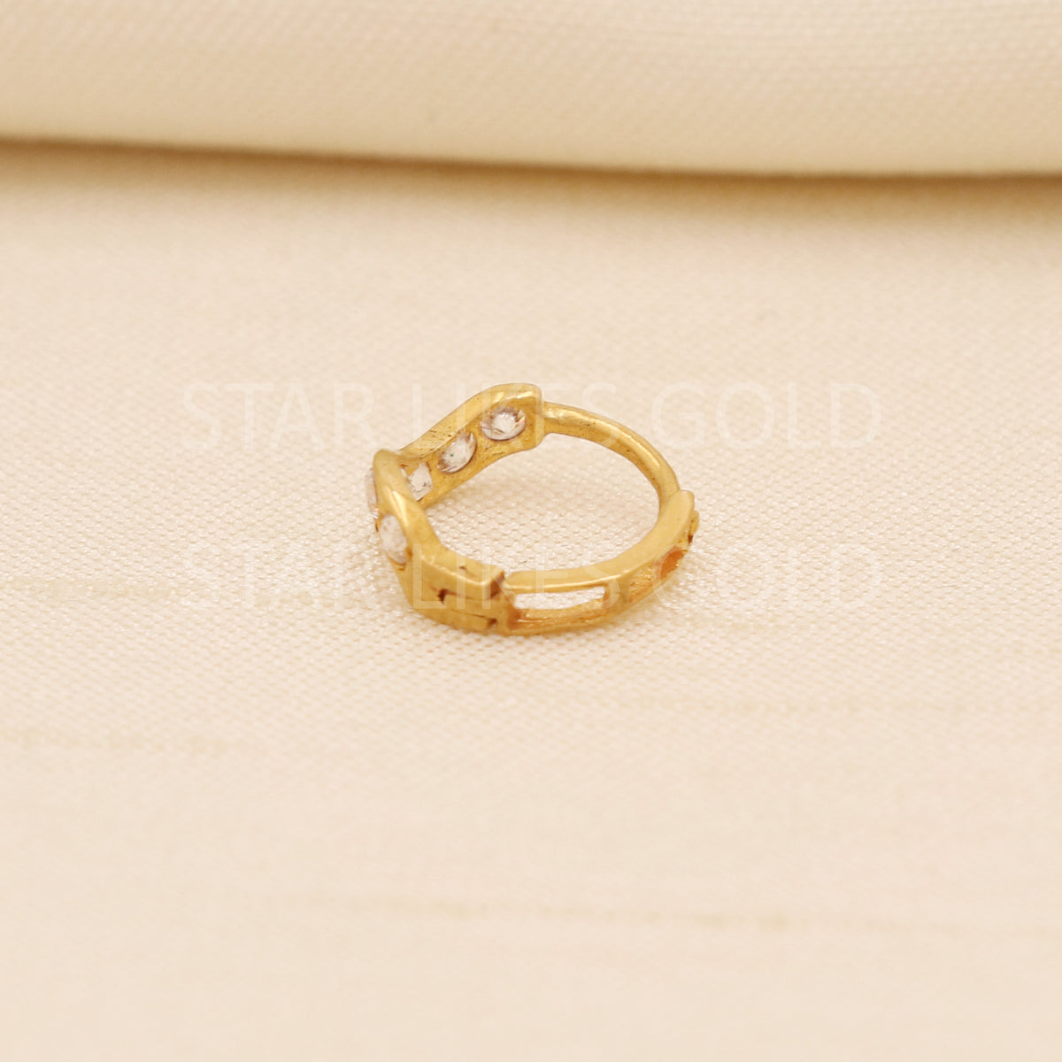 18k Gold Nose Pin Handcrafted CZ Studded Hallmark Hoop Ring