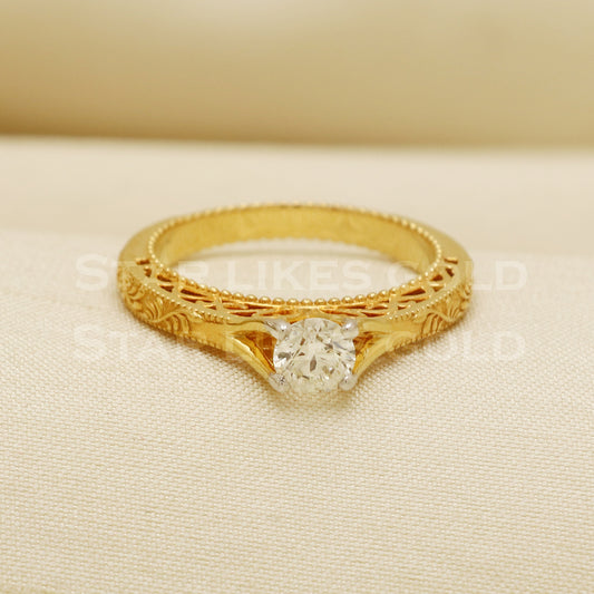 Handmade Natural Diamond Ring from India,18K gold Wt 4.8g, Diamond 0.52cts, Ring Size US All, width 4.5mm, PR1015