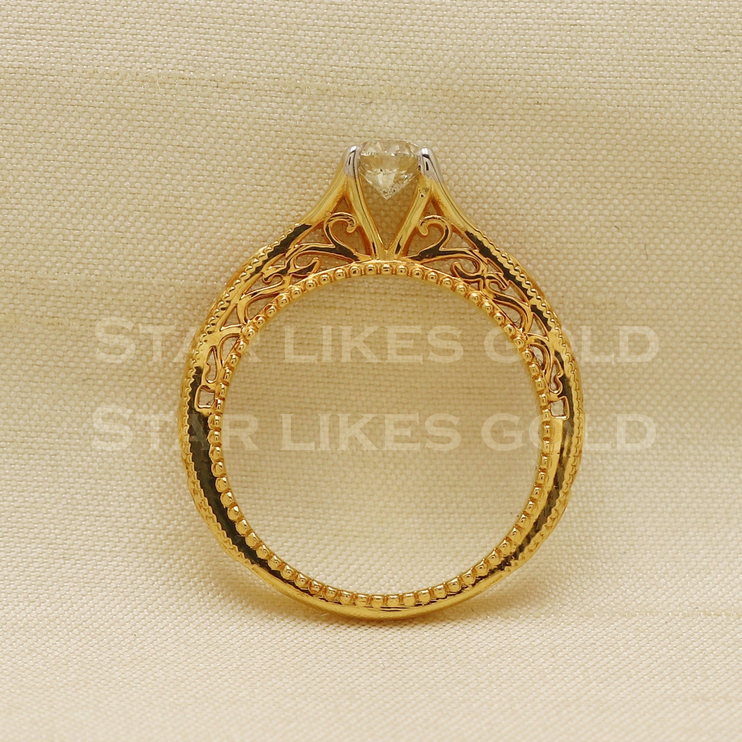 Handmade Natural Diamond Ring from India,18K gold Wt 4.8g, Diamond 0.52cts, Ring Size US All, width 4.5mm, PR1015