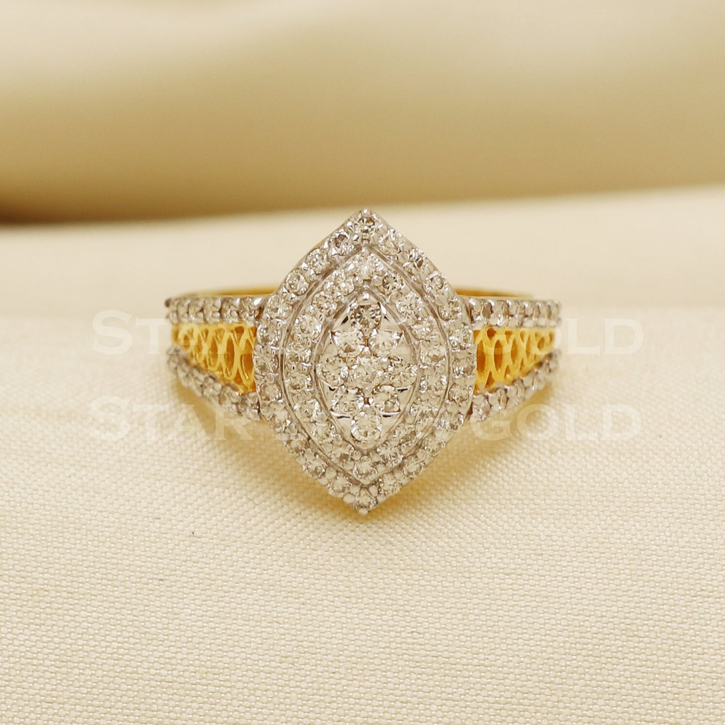 Handmade Natural Diamond Ring from India,18K gold Wt 4.24g, Diamond 0.81cts, Ring Size US All, width 16mm, PR1024