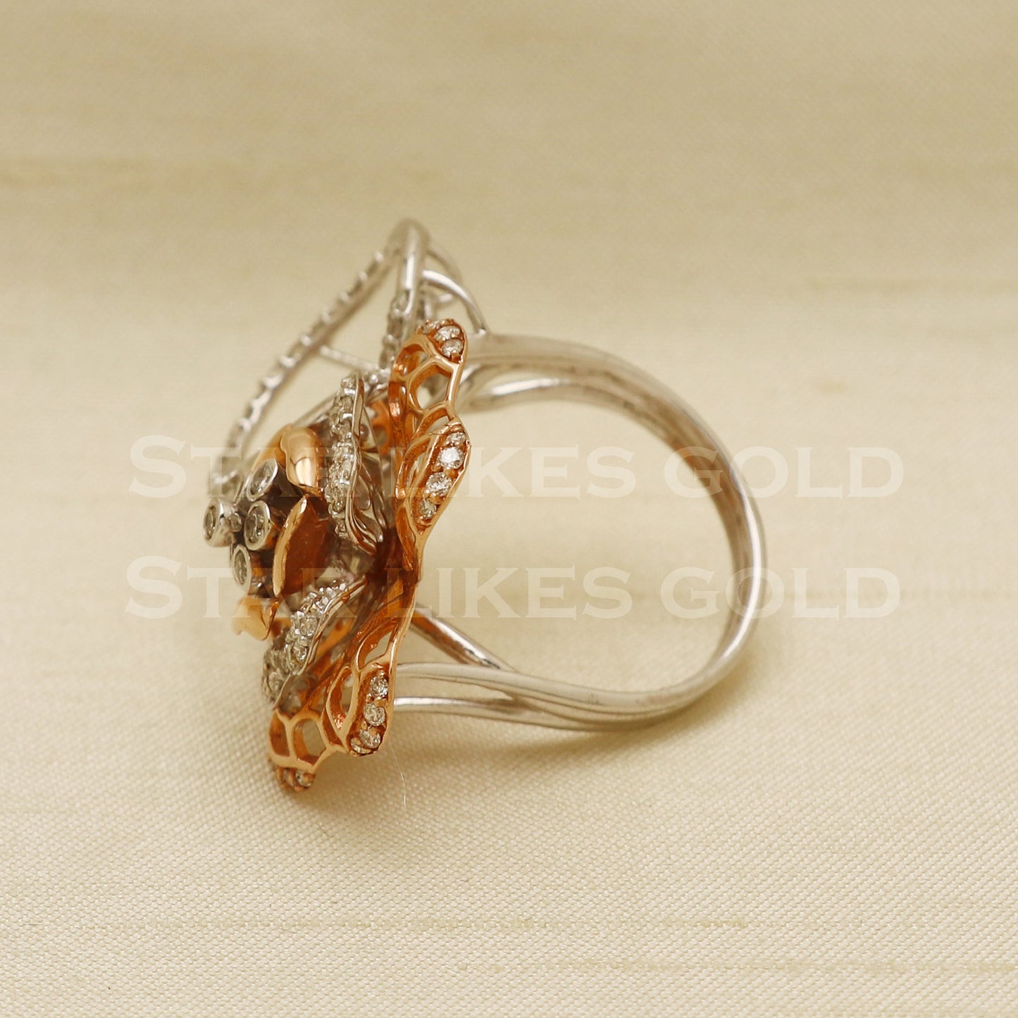 Handmade Natural Diamond Ring from India,14K gold Wt 8.14g, Diamond 1.24cts, Ring Size US All, ring face 2.5*3.3cm, PR1029