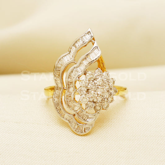 Handmade Natural Diamond Ring from India,14K gold Wt 3.61g, Diamond 1.25cts, Ring Size US All, width 2.5cm, PR1035