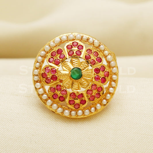 22 karat 22k Gold Ruby Pearl Ring Jewelry, PR1042