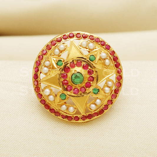 22 karat 22k Gold Ruby Pearl Ring Jewelry, PR1044