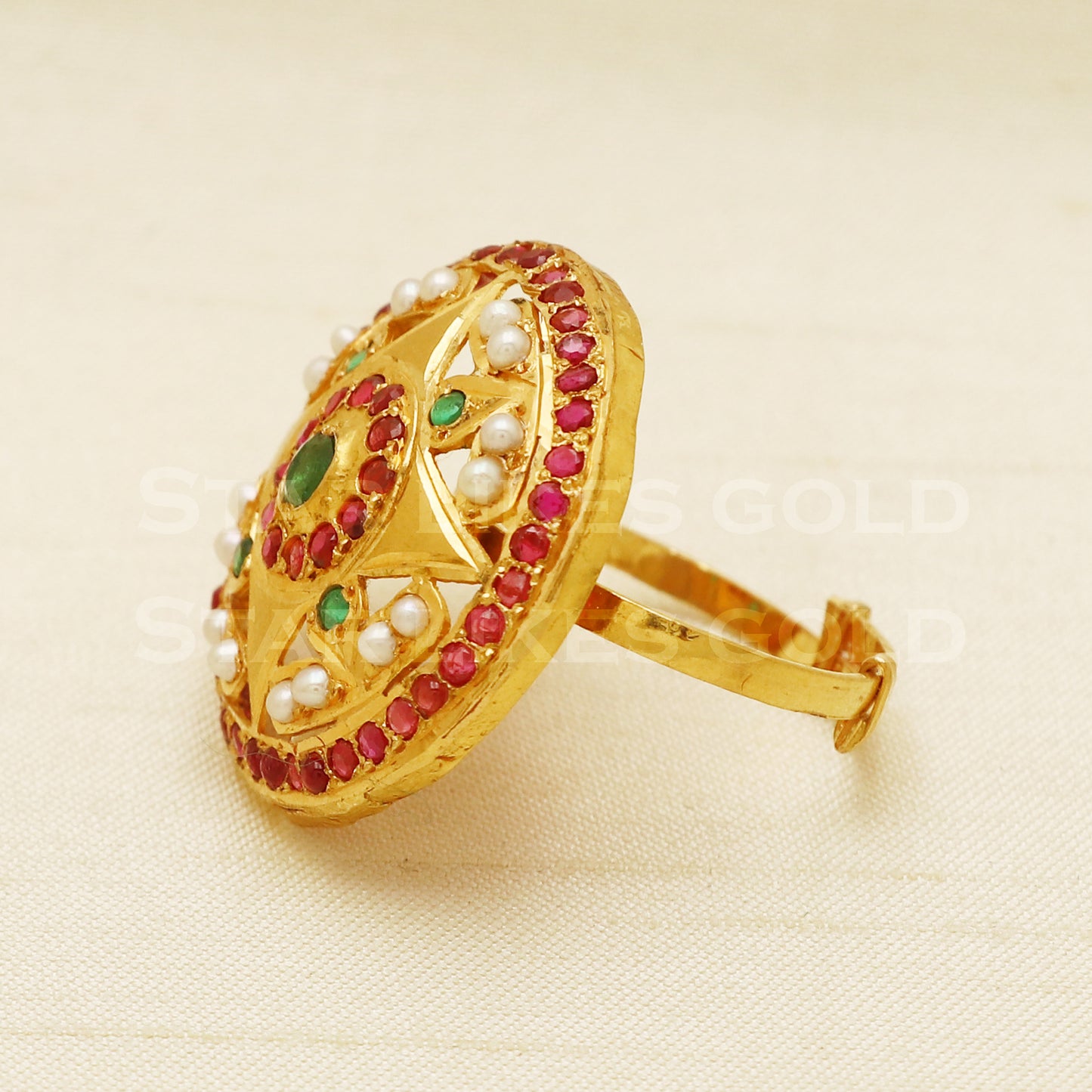 22 karat 22k Gold Ruby Pearl Ring Jewelry, PR1044