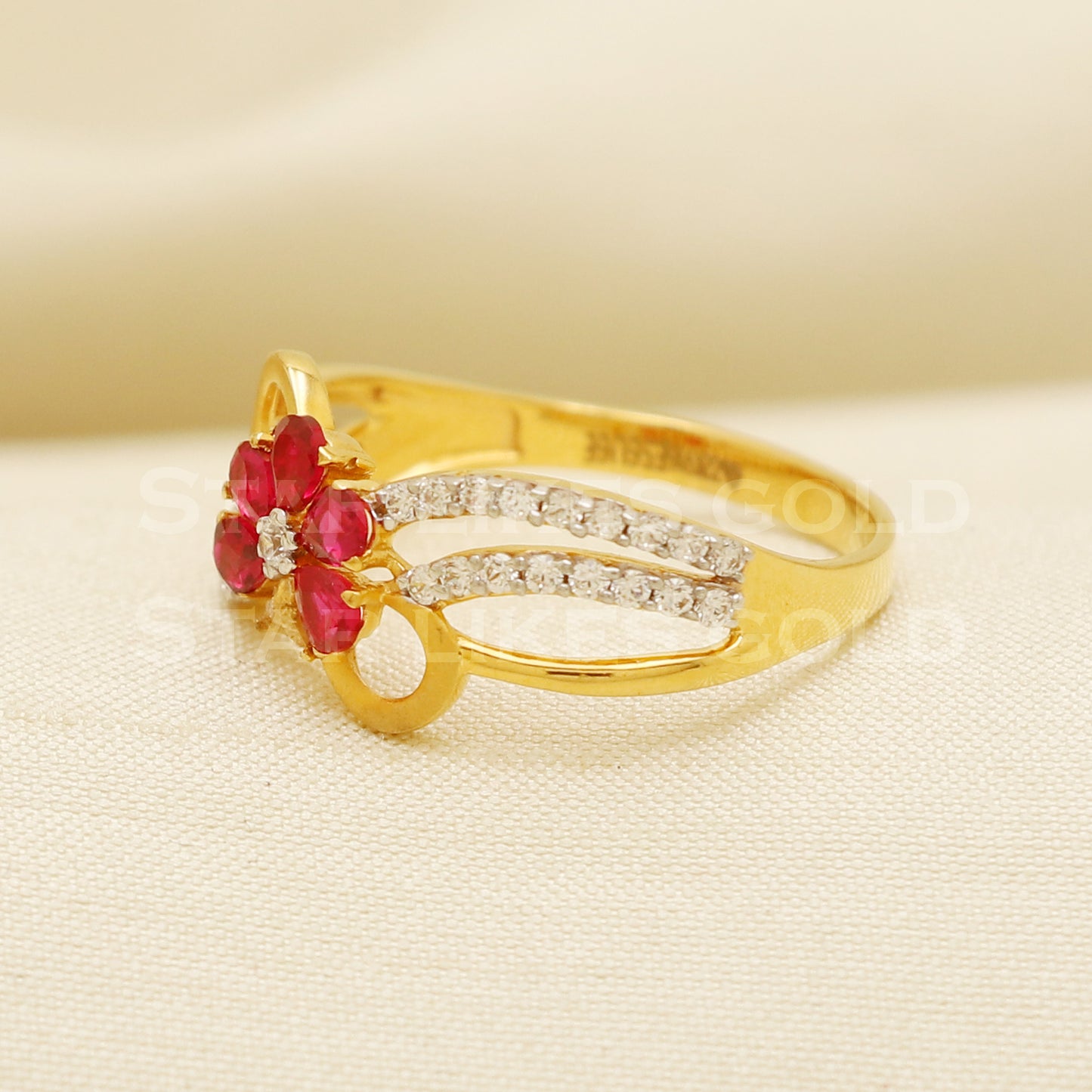 ruby and zircons 22 karat 22k Gold Ring Jewelry, PR1080