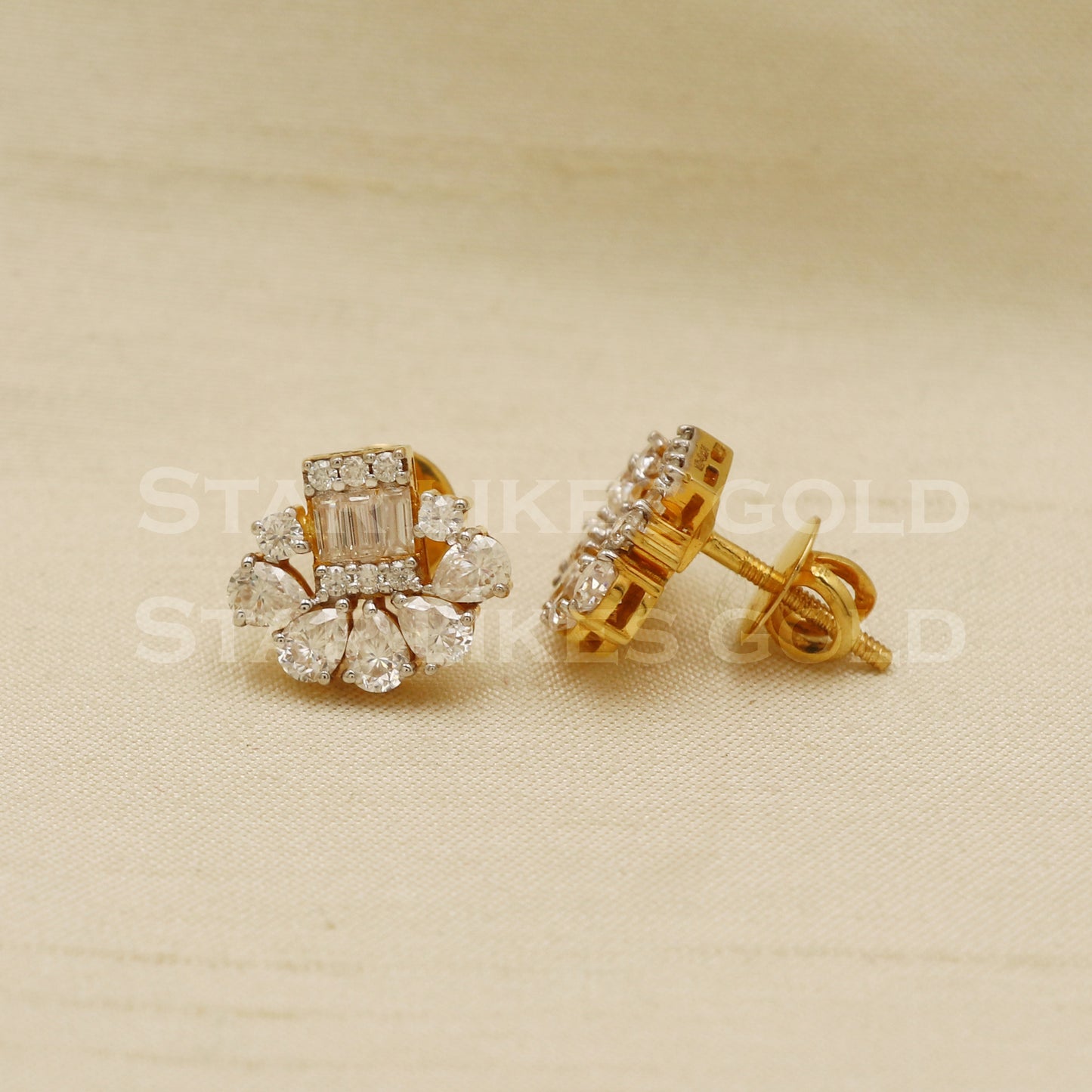 Moissanite & Zircons 18k 18 karat gold stud earrings jewelry, PR1103