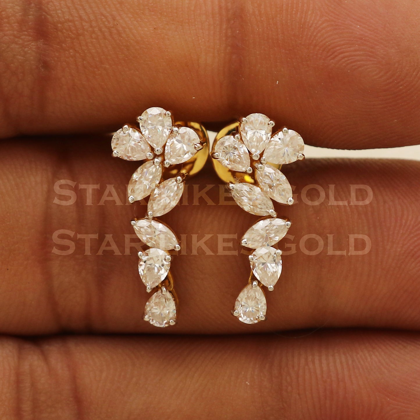 Moissanite 18k 18 karat gold stud earrings jewelry, PR1106