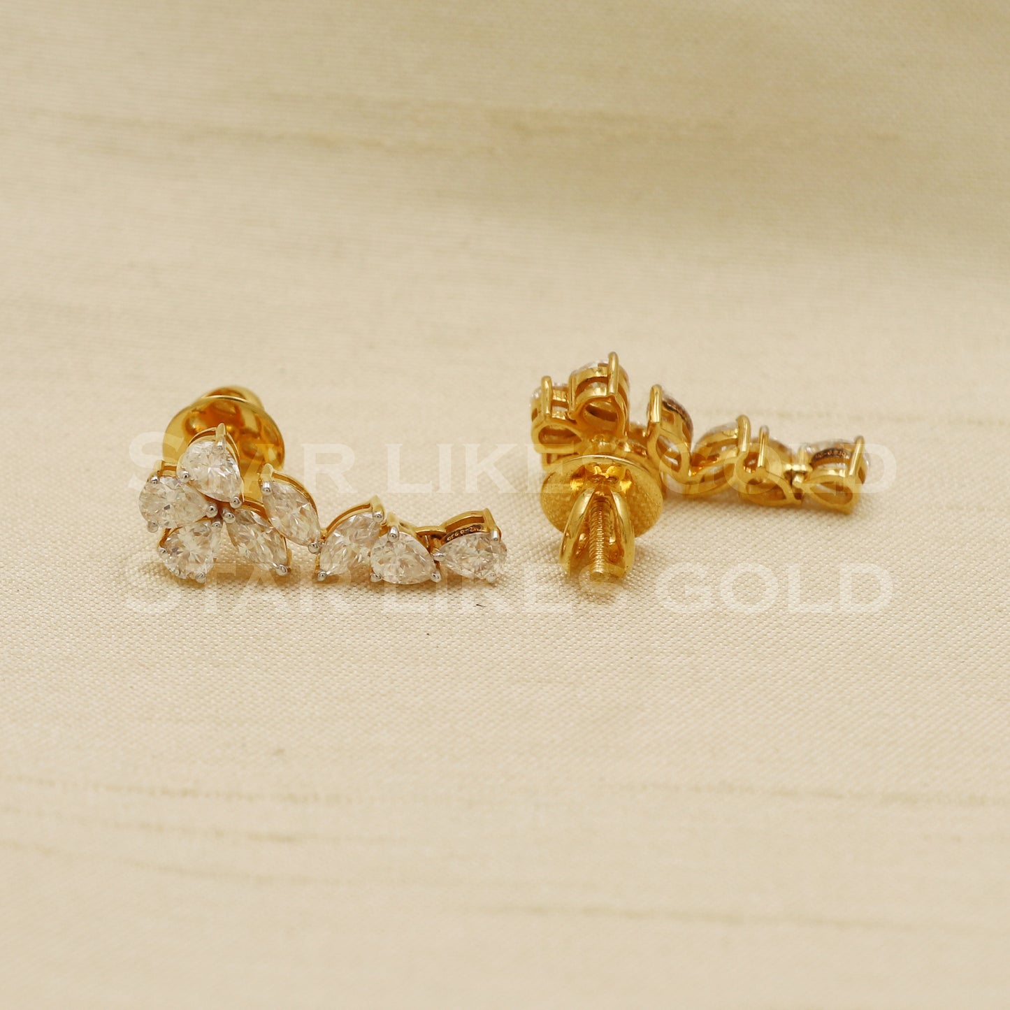 Moissanite 18k 18 karat gold stud earrings jewelry, PR1106