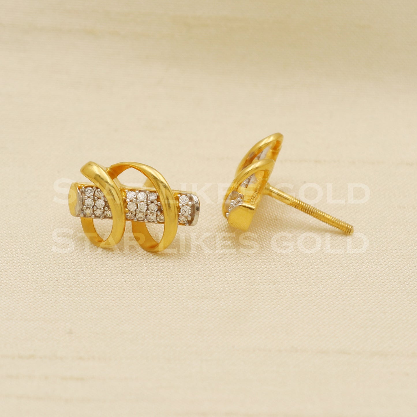 Zircons 18k 18 karat gold stud earrings jewelry, PR1108
