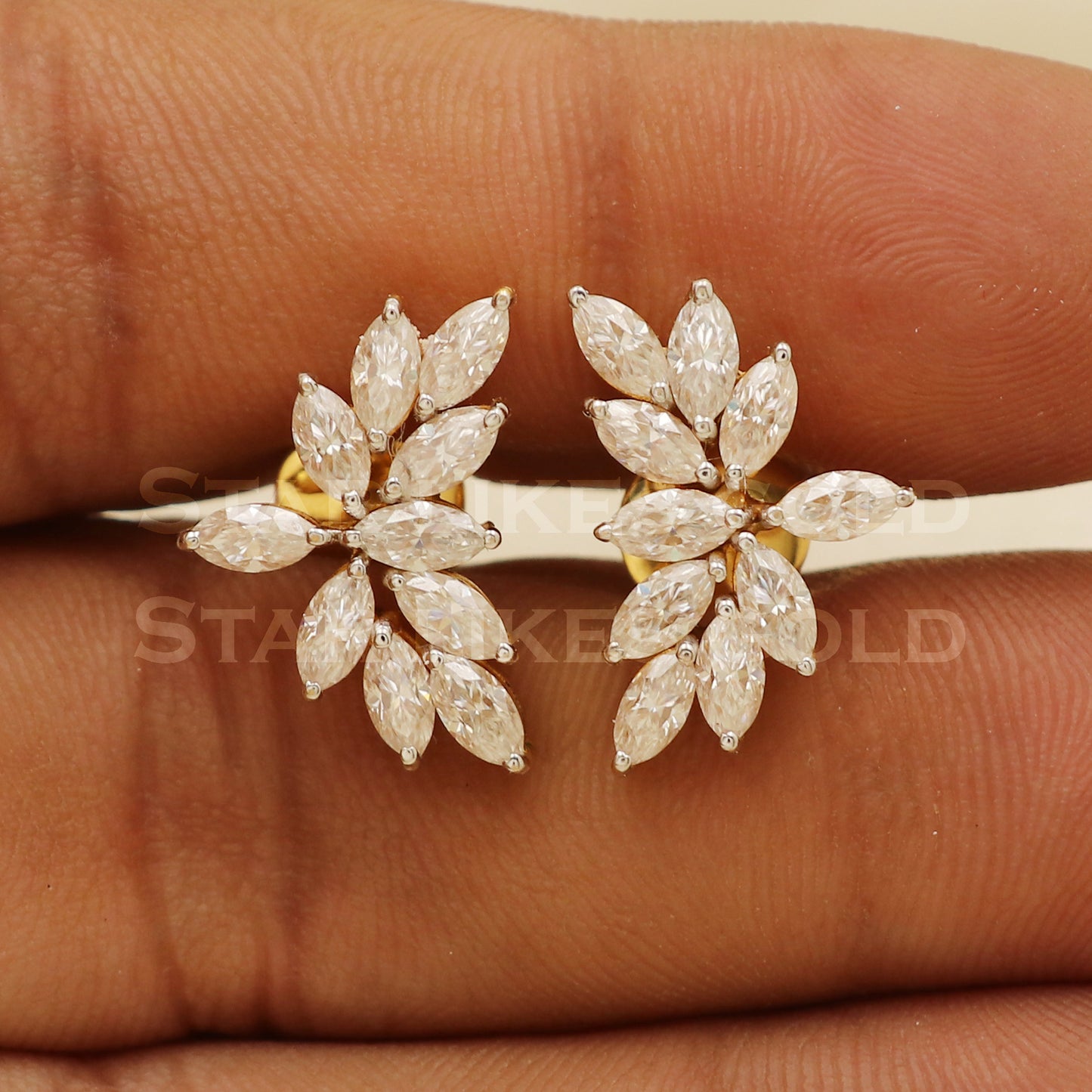 Moissanite 18k 18 karat gold stud earrings jewelry, PR1109