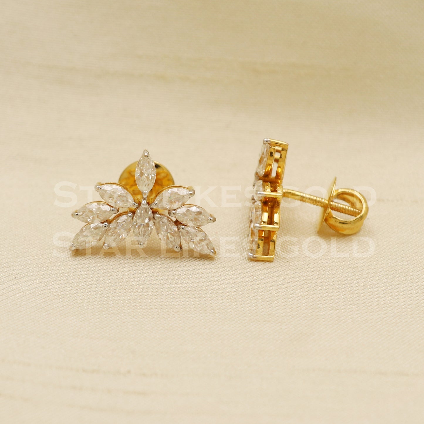 Moissanite 18k 18 karat gold stud earrings jewelry, PR1109