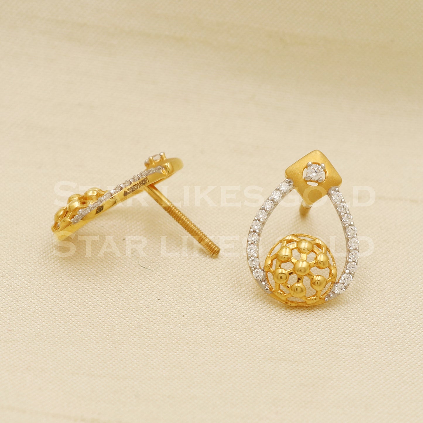 Zircons 22k 22 karat gold stud earrings jewelry, PR1111