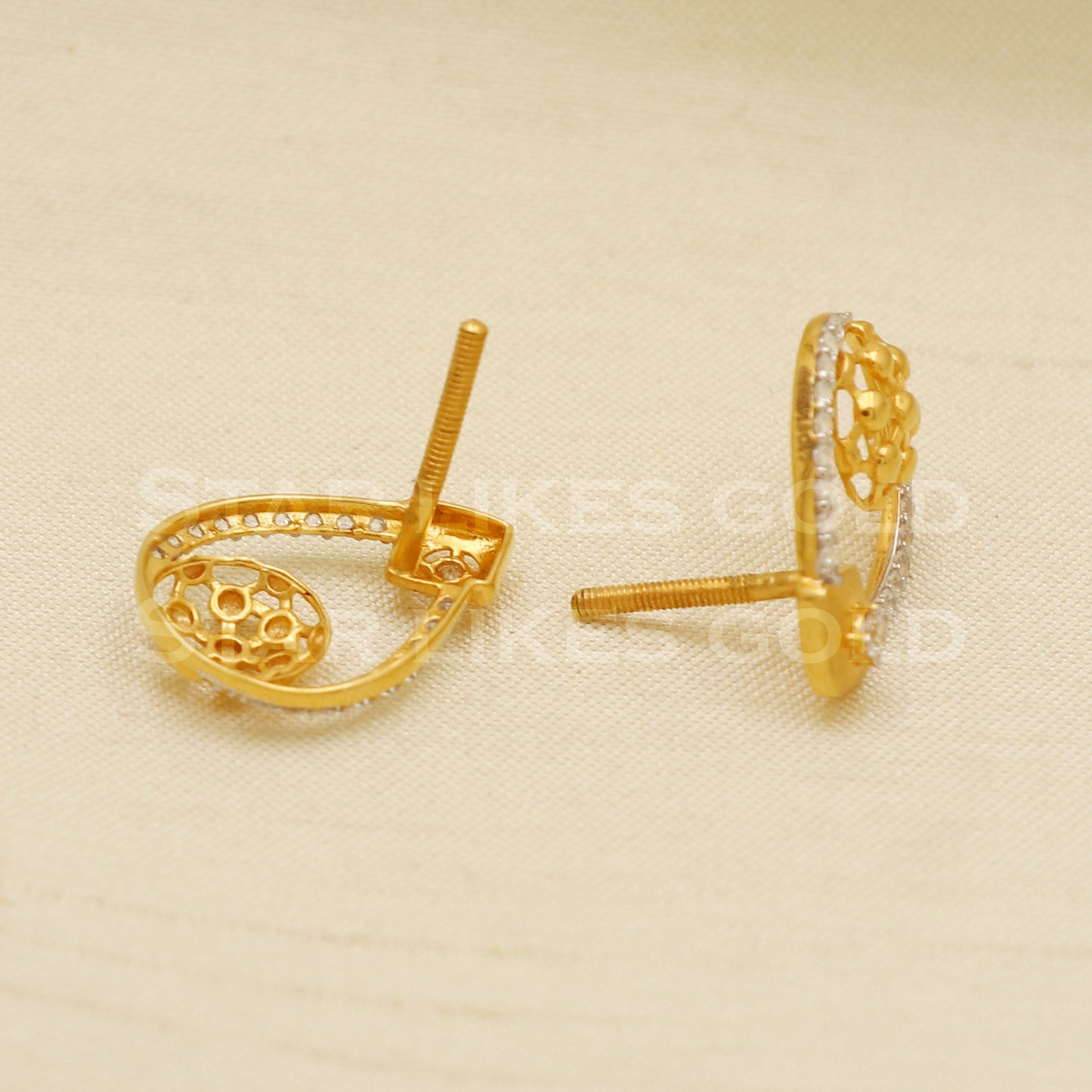 Zircons 22k 22 karat gold stud earrings jewelry, PR1111