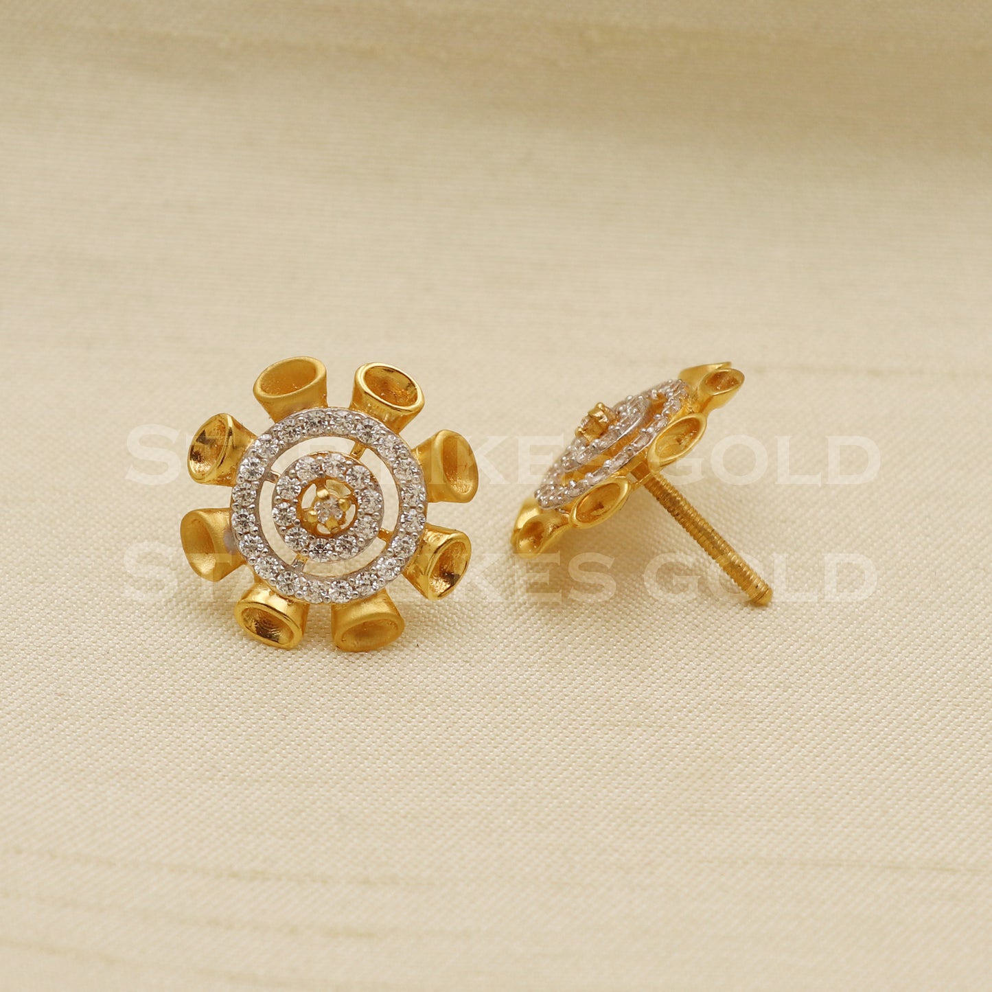 Zircons 22k 22 karat gold stud earrings jewelry, PR1112