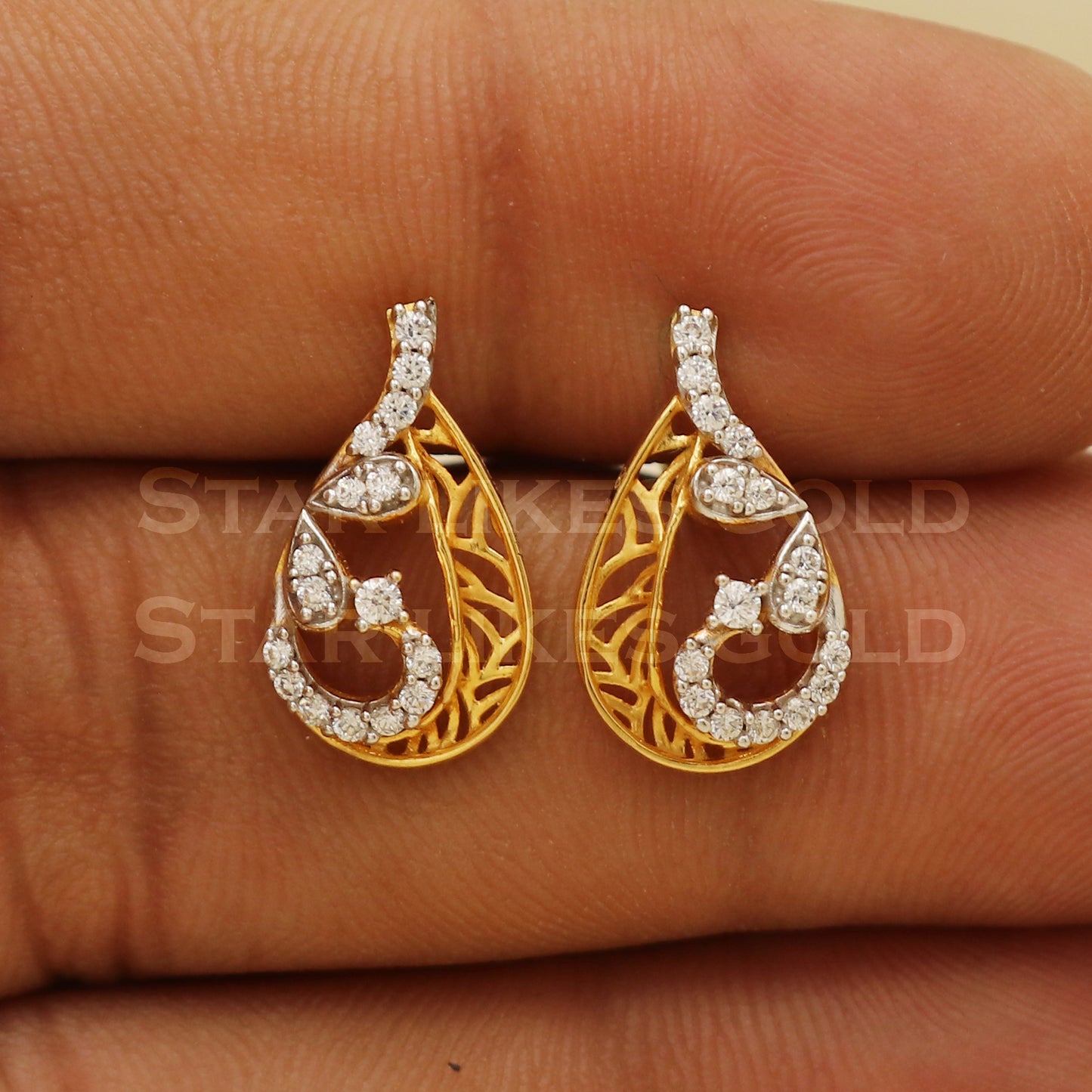 Zircons 18k 18 karat gold stud earrings jewelry, PR1118