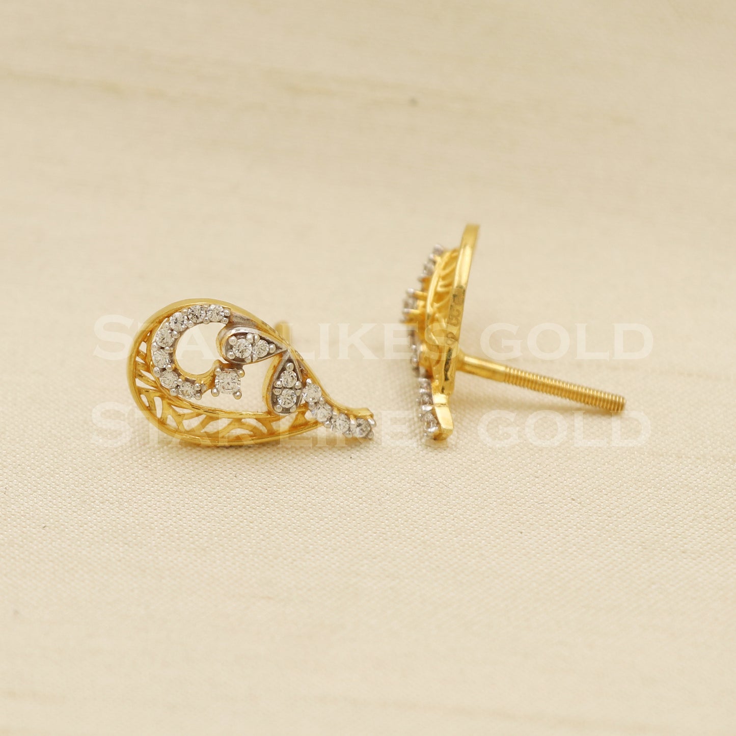 Zircons 18k 18 karat gold stud earrings jewelry, PR1118