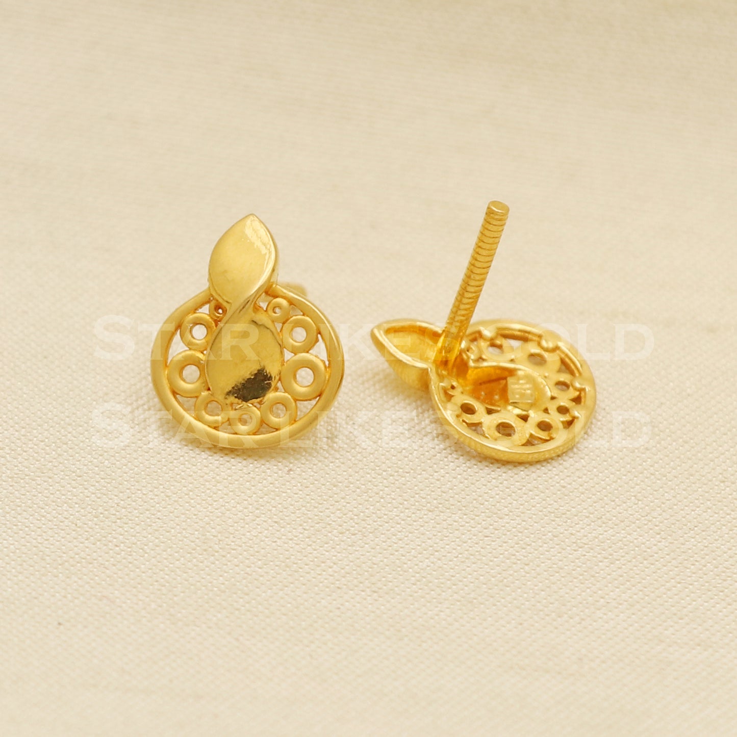 Lovely 22k 22 karat gold stud earrings jewelry, PR1129