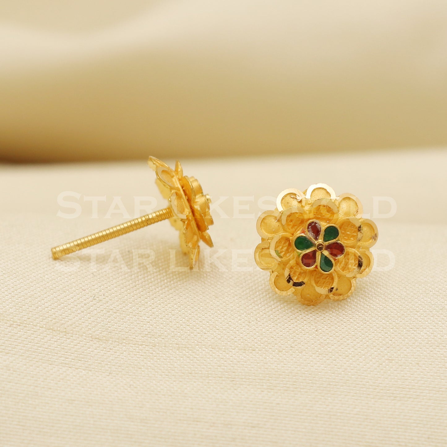 Stunning 22k 22 karat gold stud earrings jewelry, PR1135