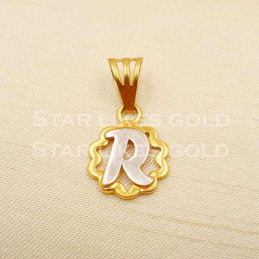 R Name Initials 22k Yellow Gold Handmade Pendant Jewelry, PR1162
