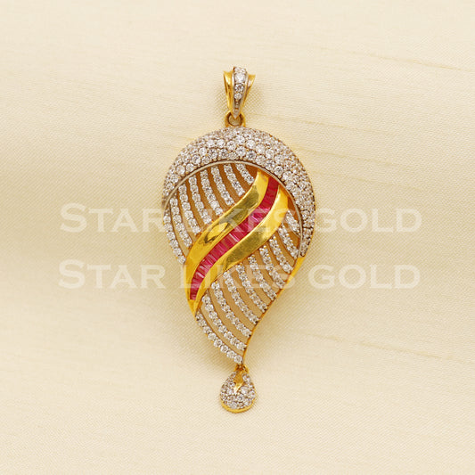 Zircon 22k Yellow Gold Handmade Pendant Jewelry, PR1178