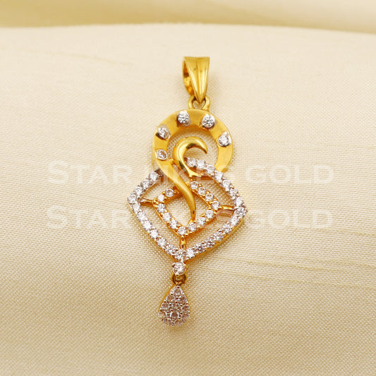 Zircon 22k Yellow Gold Handmade Pendant Jewelry, PR1179
