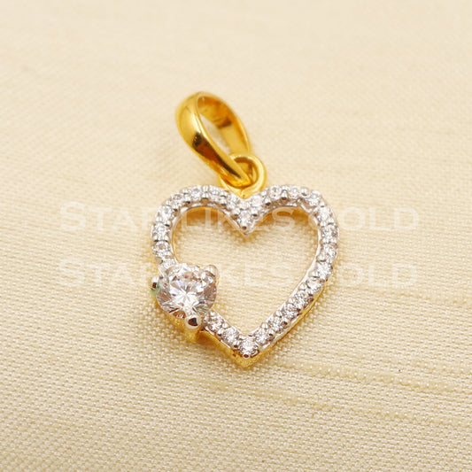 Heart Zircons 22k Yellow Gold Handmade Pendant Jewelry, PR1190