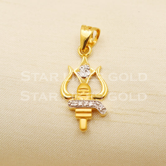 Shiva Om Trishul 22k Yellow Gold Handmade Pendant Jewelry, PR1193