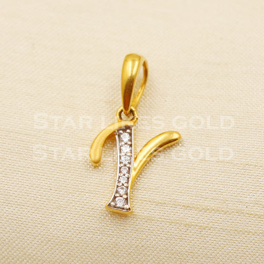 Y Name Initial 18k Yellow Gold Handmade Charms Pendant light weight Jewelry, PR1196