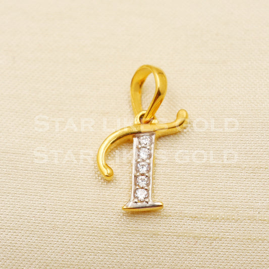 T Name Initial 18k Yellow Gold Handmade Charms Pendant light weight Jewelry, PR1197