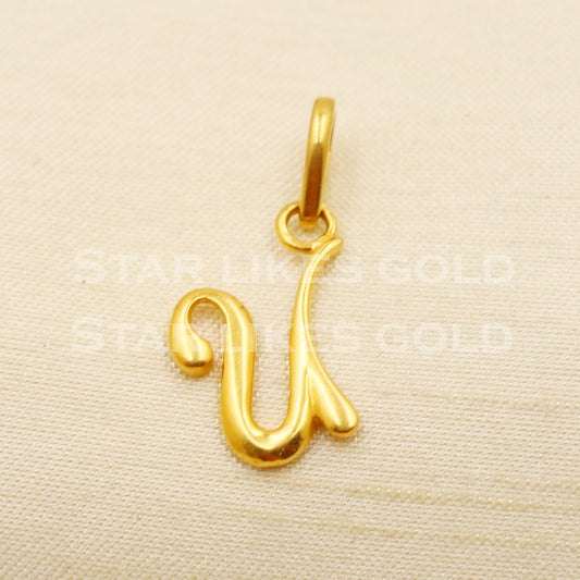 U Name Initial Zircon 22k Yellow Gold Handmade Charms Pendant light weight Jewelry, PR1199