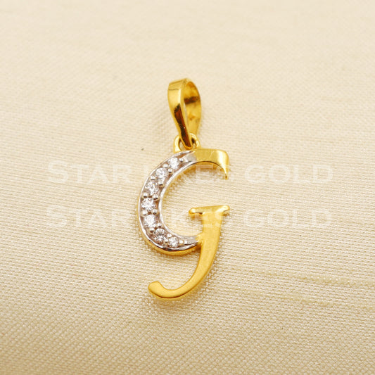 G Name Initial Zircon 18k Yellow Gold Handmade Charms Pendant light weight Jewelry, PR1200