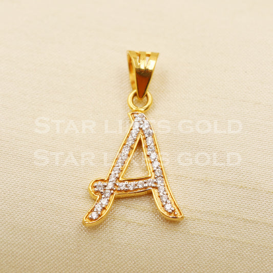 A Name Initial Zircon 22k Yellow Gold Handmade Charms Pendant light weight Jewelry, PR1202