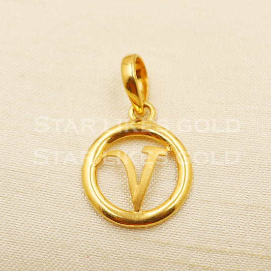 V Name Initial 22k Yellow Gold Handmade Charms Pendant light weight Jewelry, PR1203