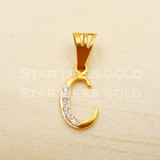 C Name Initial Zircon 22k Yellow Gold Handmade Charms Pendant light weight Jewelry, PR1204