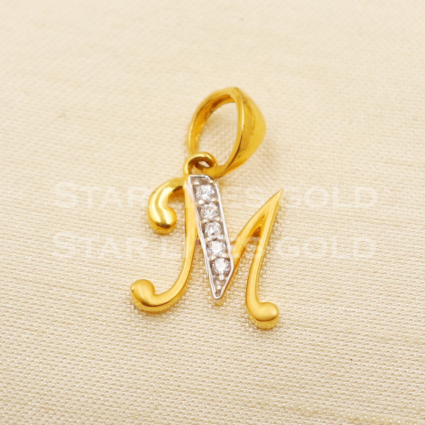M Name Initial Zircon 18k Yellow Gold Handmade Charms Pendant light weight Jewelry, PR1205