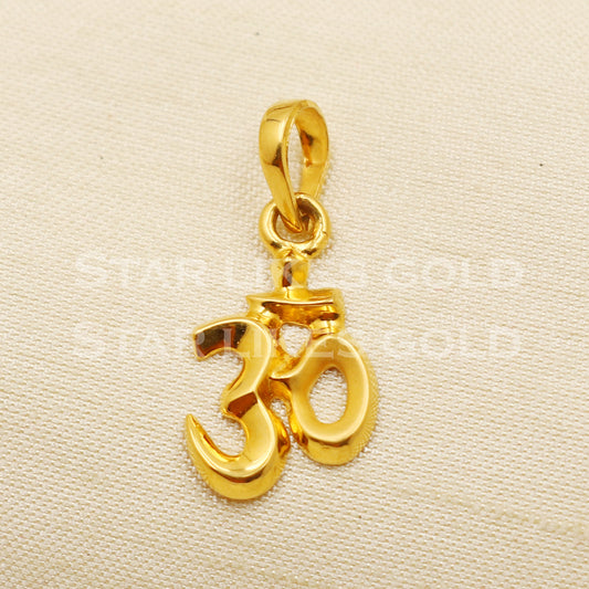 OM 18k Yellow Gold Handmade Charms Pendant light weight Jewelry, PR1208