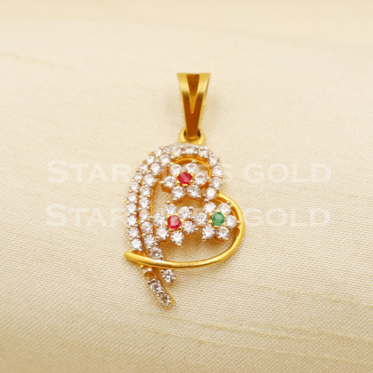 Zircons 22k Yellow Gold Handmade Pendant light weight Jewelry, PR1211