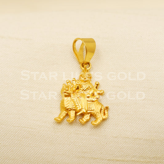 Durga Devi Goddess 22k Yellow Gold Handmade Charms Pendant light weight Jewelry, PR1215