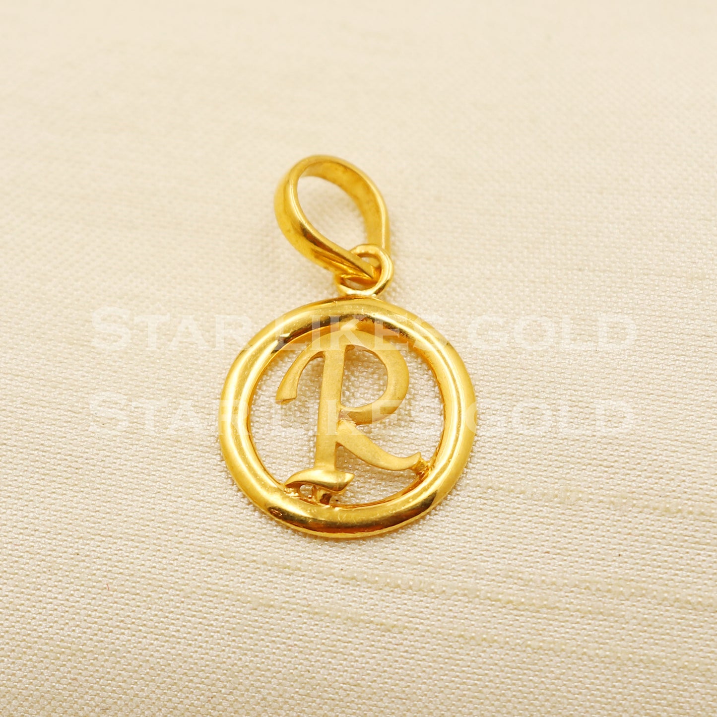 R Name Initial 22k Yellow Gold Handmade Charms Pendant light weight Jewelry, PR1221
