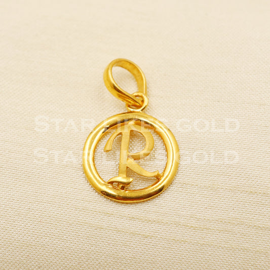 R Name Initial 22k Yellow Gold Handmade Charms Pendant light weight Jewelry, PR1221