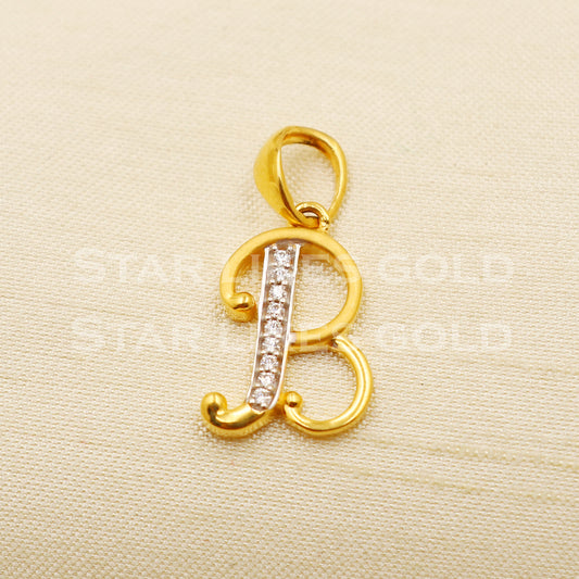 B Name Initial 18k Yellow Gold Handmade Charms Pendant light weight Jewelry, PR1222