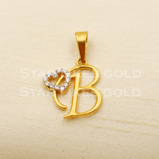 B Name Initial 22k Yellow Gold Handmade Charms Pendant light weight Jewelry, PR1223