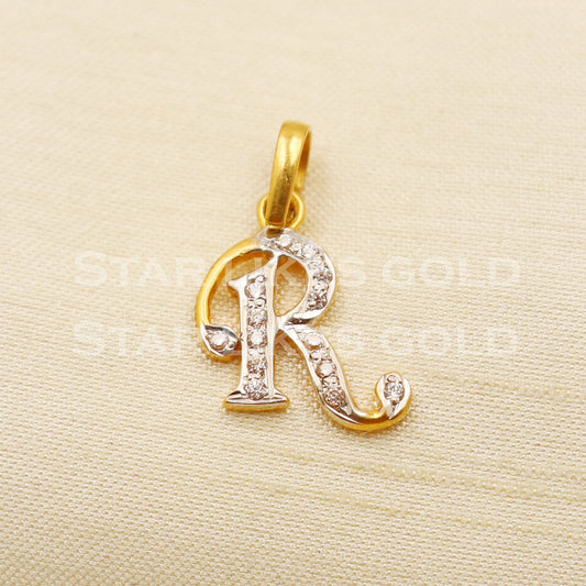 R Alphabet Initial 22k Yellow Gold Handmade Charms Pendant light weight Jewelry, PR1224